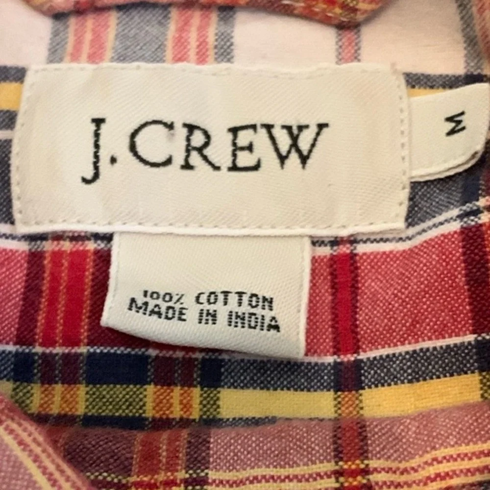 J.Crew Men’s Medium Madras Plaid Short Sleeved Button Down Shirt Red Blue Pocket